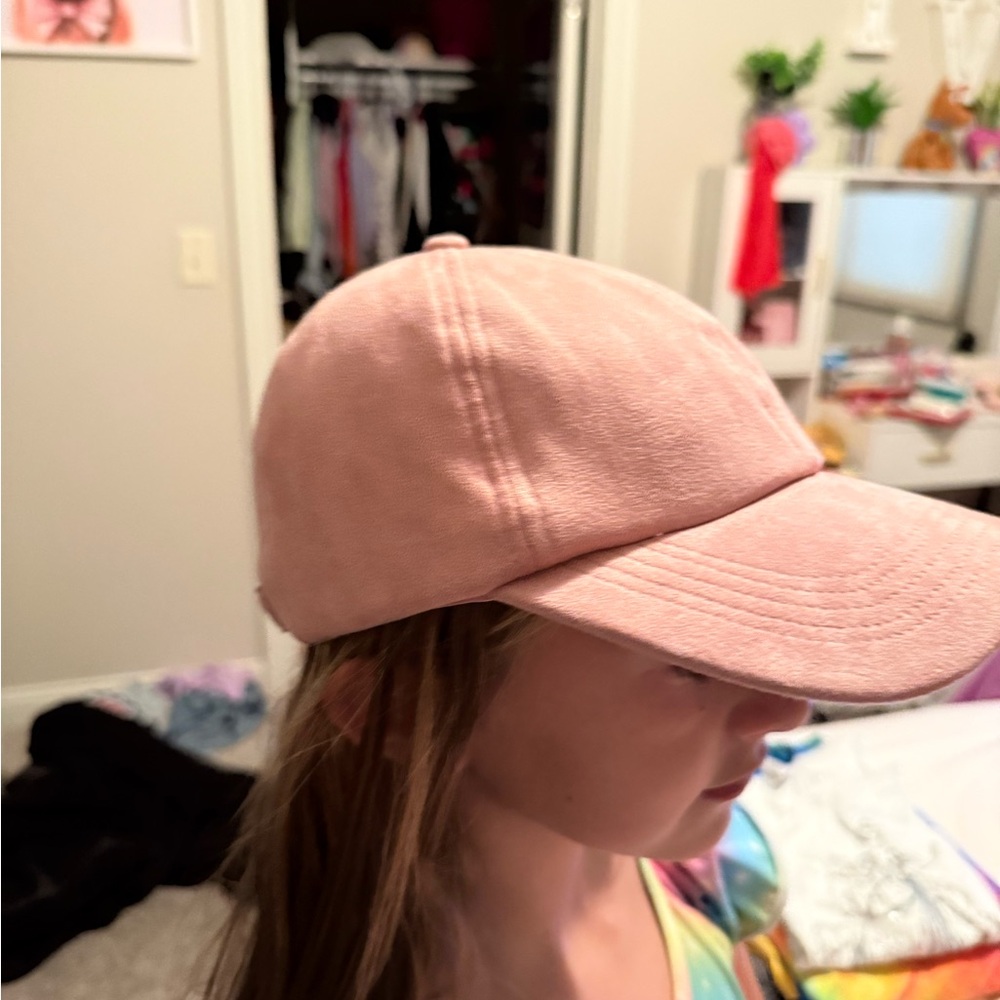 Girls Pink Suede Adjustable Ball Cap